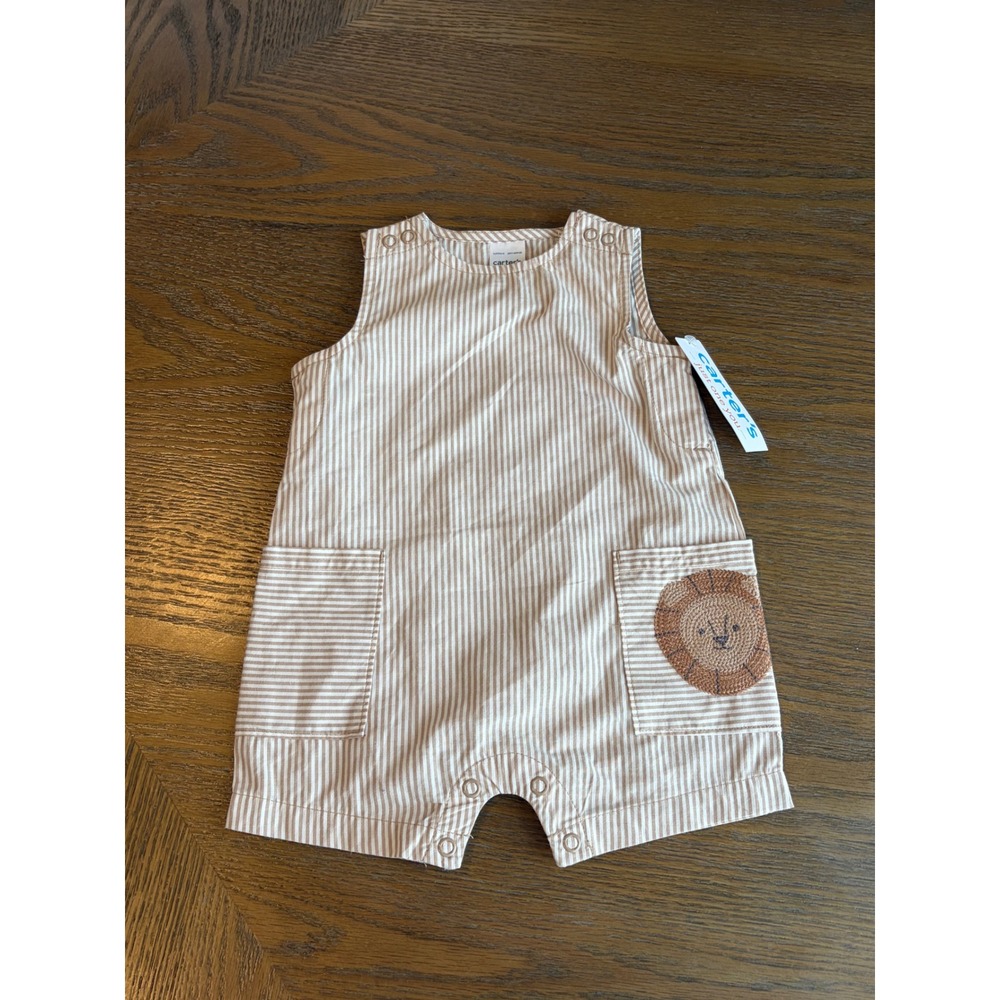 Carters Just One You Baby Boys Tan White Stripe Lion Romper 3M NWT 1U777610